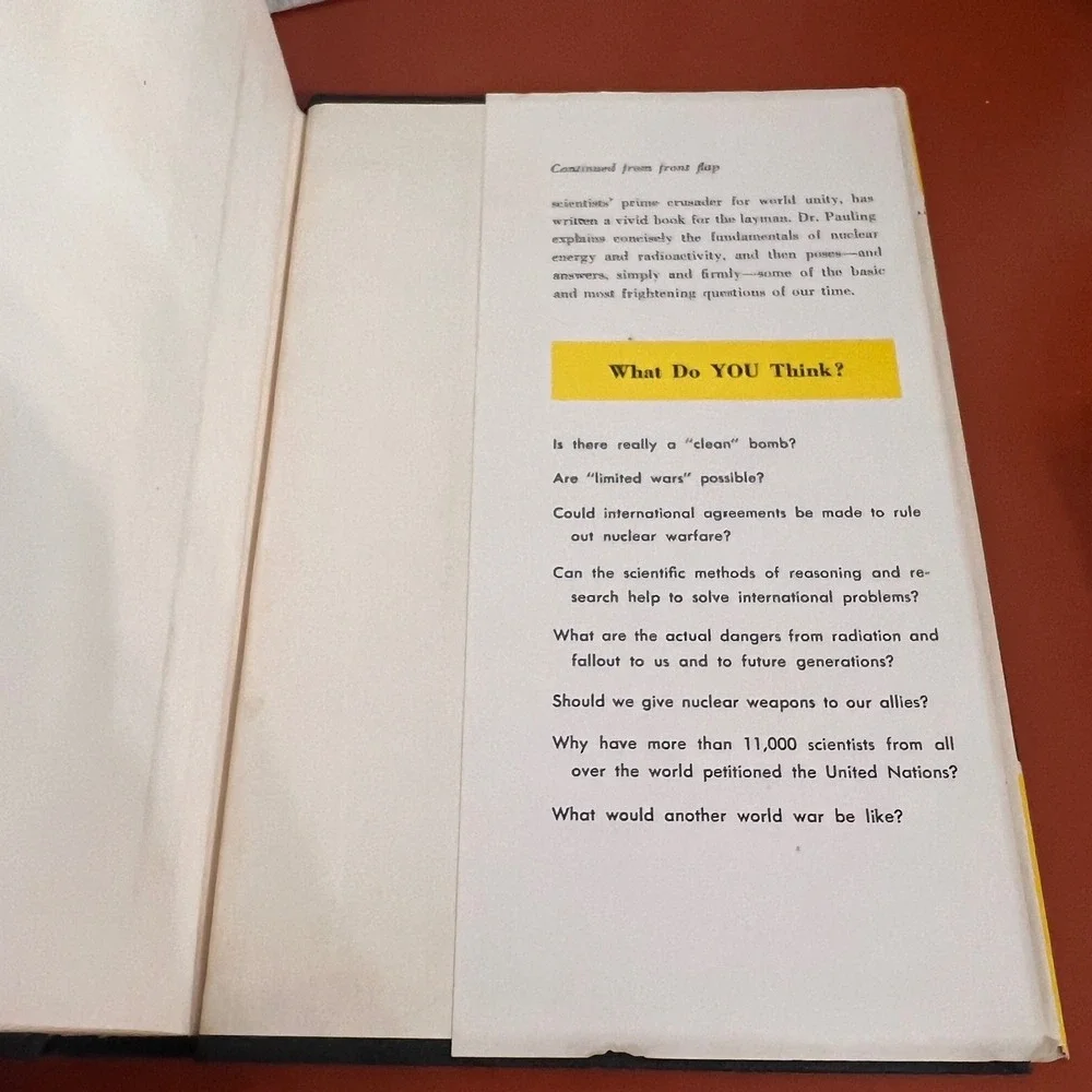 No More War! Linus Pauling 1958‎ Hardcover Dust Jacket 3rd Print Science History